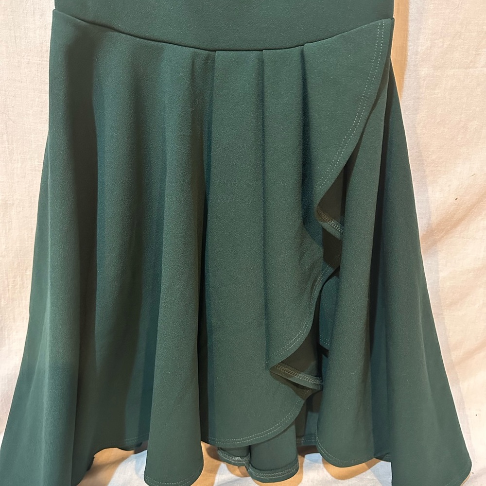 Hunter Green Asymmetrical Ruffled Mini Dress - Picture 2 of 4